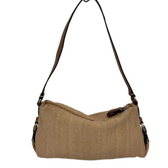 Fossil Carolina Tan Canvas Brown Trim Shoulder Bag - Picture 5 of 10